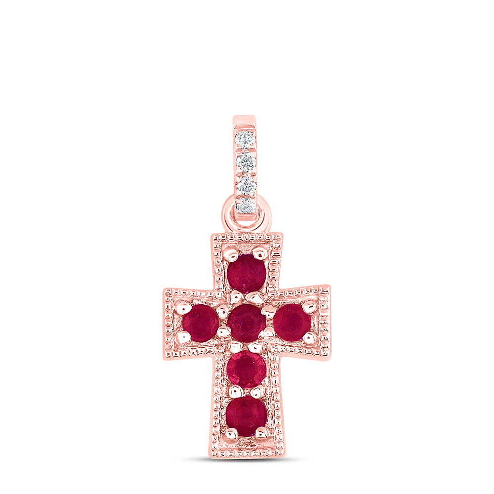 0.15 Ctw Natural Diamond Red Diamond Cross Pendant in 14k Rose Gold