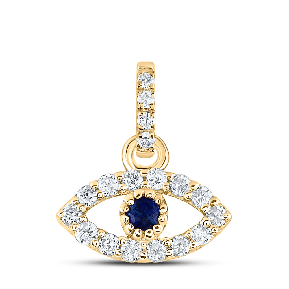 0.11 Ctw Natural Diamond Evil Eye Pendant in 14k Yellow Gold