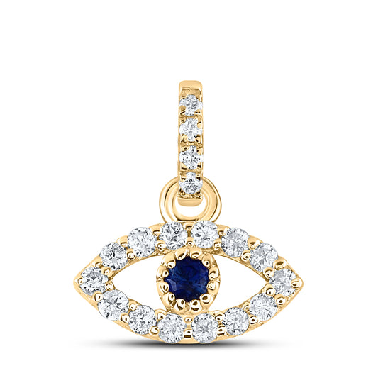 0.11 Ctw Natural Diamond Evil Eye Pendant in 14k Yellow Gold