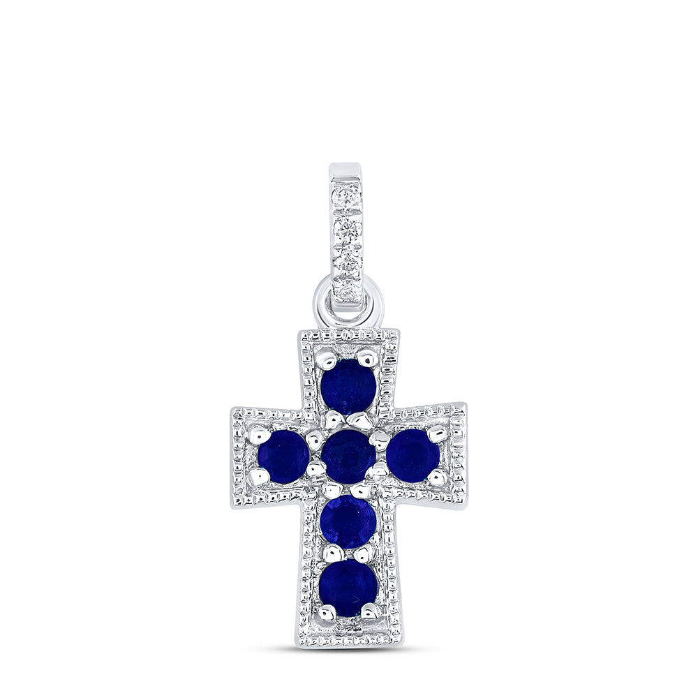 0.16 Ctw Natural Diamond Blue Diamond Cross Pendant in 14k White Gold