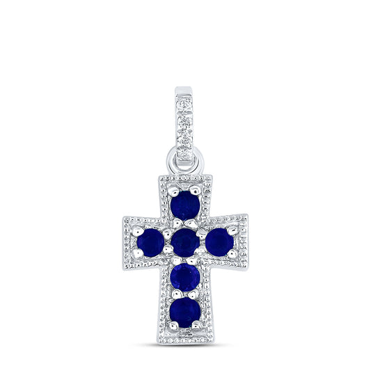 0.16 Ctw Natural Diamond Blue Diamond Cross Pendant in 14k White Gold