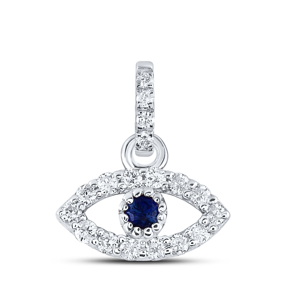 0.1 Ctw Natural Diamond Evil Eye Pendant in 14k White Gold