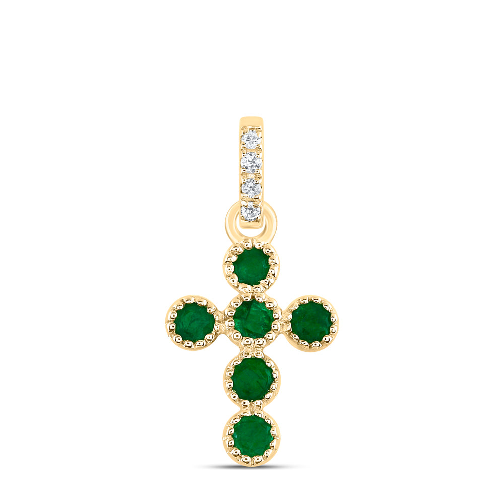 0.13 Ctw Natural Diamond Green Cross Pendant in 14k Yellow Gold