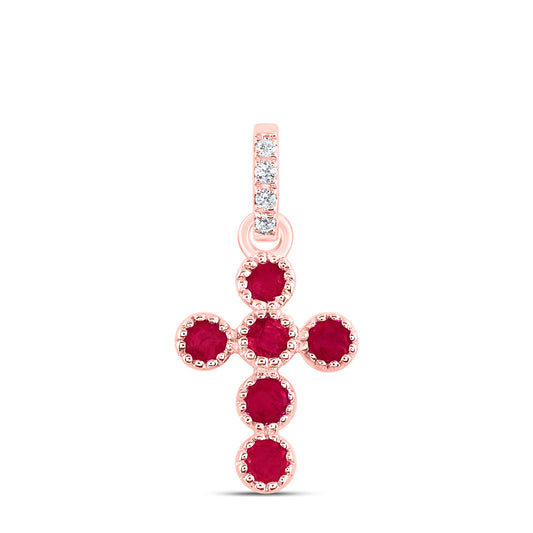 0.16 Ctw Natural Diamond Red Cross Pendant in 14k Rose Gold