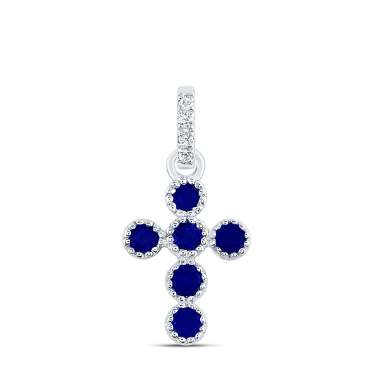 0.18 Ctw Natural Diamond Blue Cross Pendant in 14k White Gold