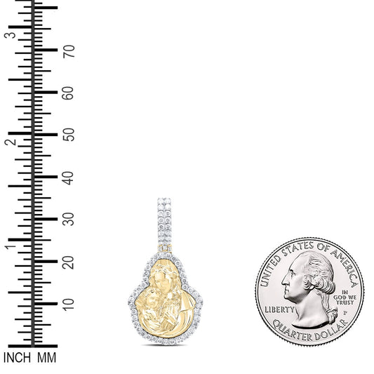 1.01 Ctw Natural Diamond Mother Mary and Baby Jesus Pendant in 10k Yellow Gold