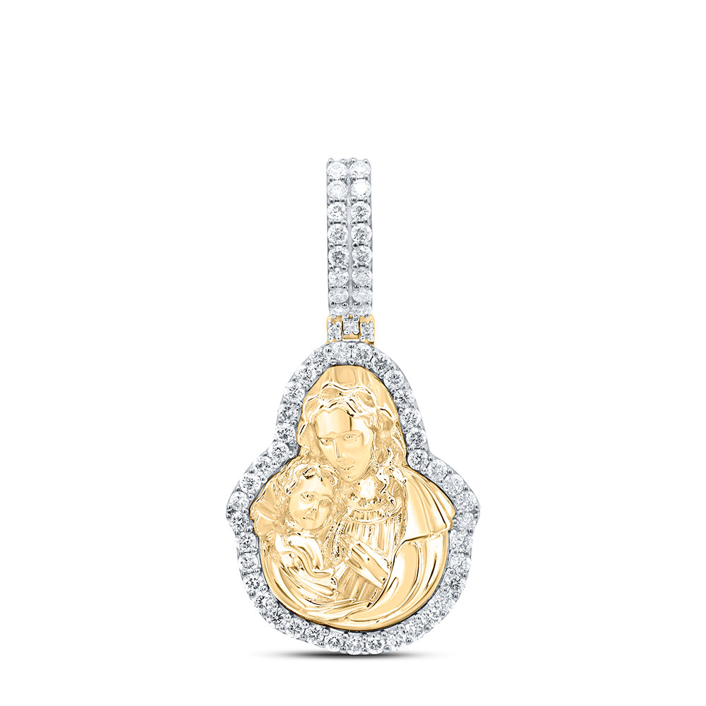 1.01 Ctw Natural Diamond Mother Mary and Baby Jesus Pendant in 10k Yellow Gold