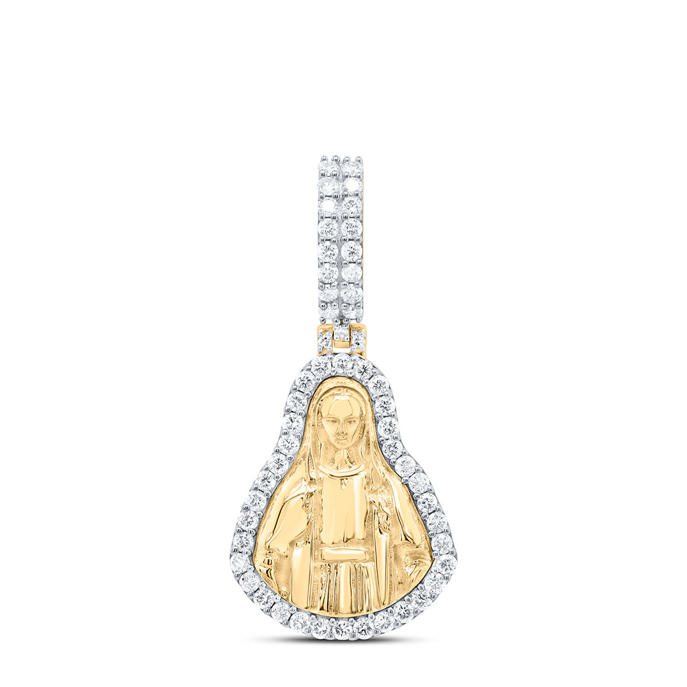0.88 Ctw Natural Diamond Blessed Virgin Mary Pendant in 10k Yellow Gold