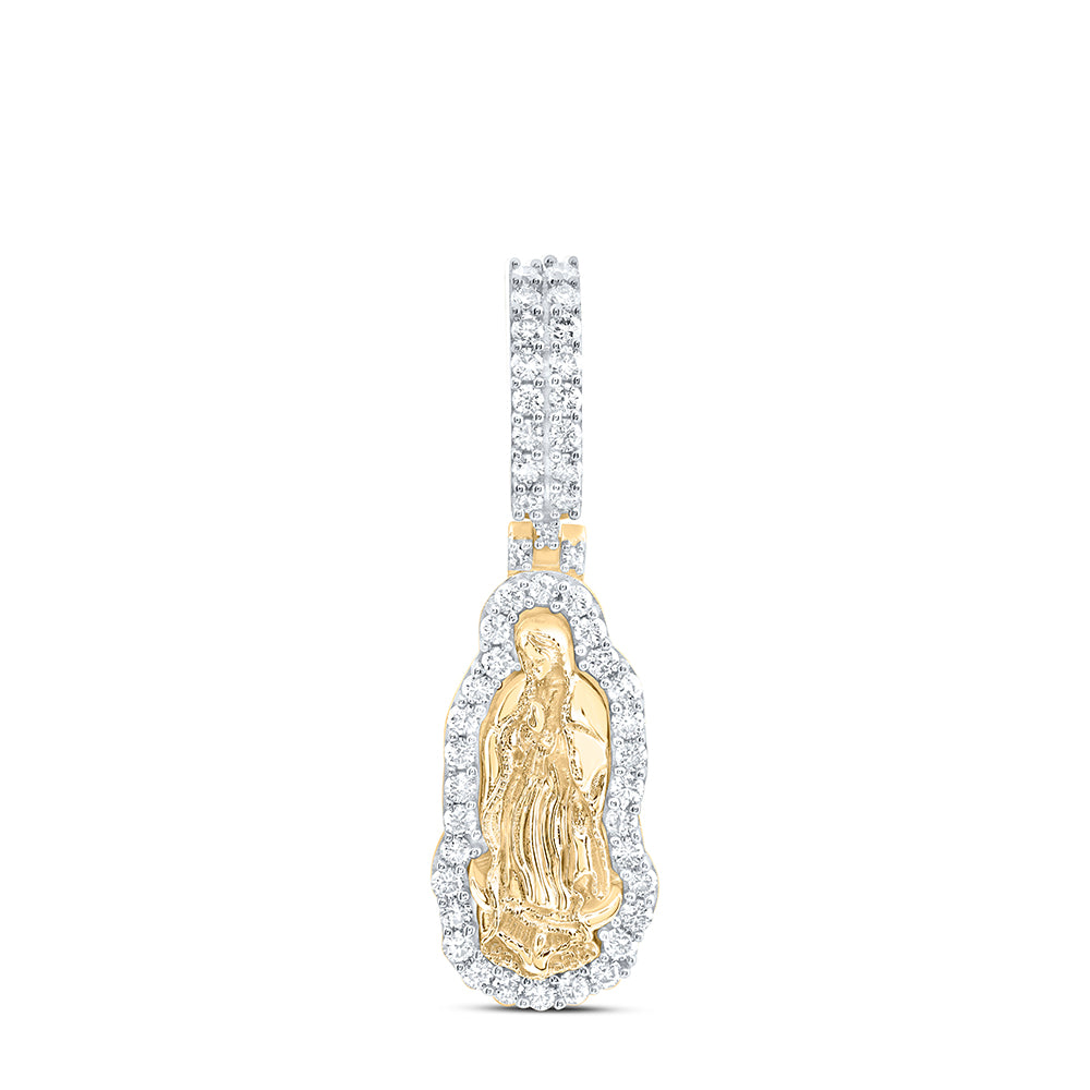 0.87 Ctw Natural Diamond Blessed Virgin Mary Pendant in 10k Yellow Gold