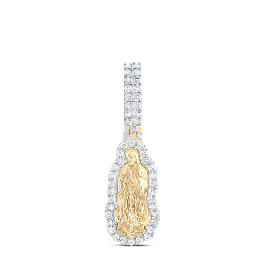 0.87 Ctw Natural Diamond Blessed Virgin Mary Pendant in 10k Yellow Gold