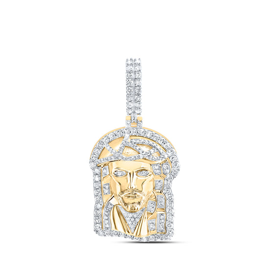 1.34 Ctw Natural Diamond Jesus Head Religious Pendant in 10k Yellow Gold