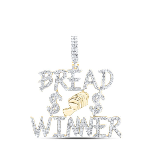 1.44 Ctw Natural Diamond Bread Winner Dollar Sign Pendant in 10k Yellow Gold