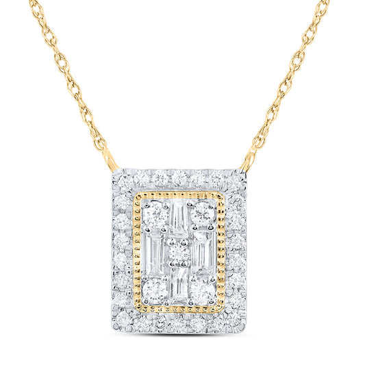 0.32 Ctw Natural Diamond Square Pendant in 14k Yellow Gold