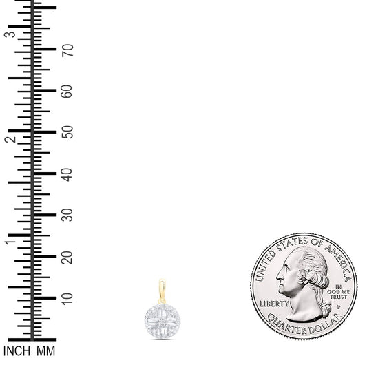 0.32 Ctw Natural Diamond Bagguett Round Shaped Pendant in 14k Yellow Gold