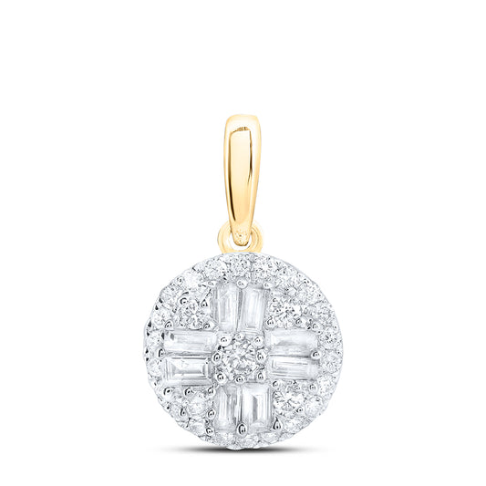 0.32 Ctw Natural Diamond Bagguett Round Shaped Pendant in 14k Yellow Gold