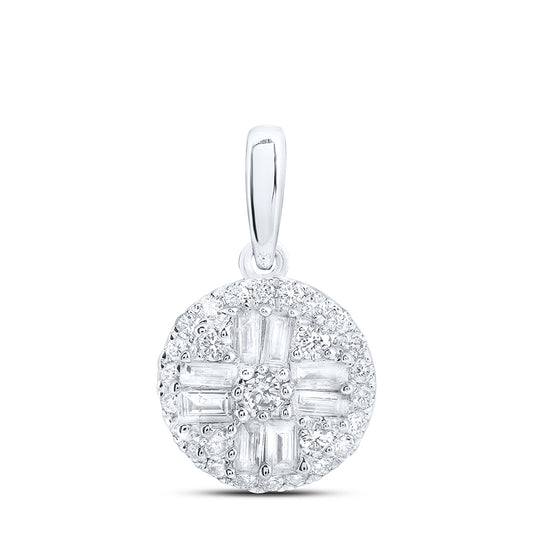 0.29 Ctw Natural Diamond Bagguett Round Shaped Pendant in 14k White Gold