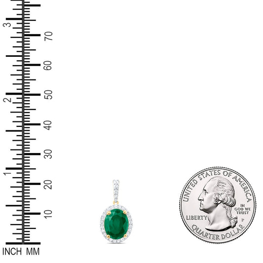 2.88 Ctw Natural Diamond Green Center Oval Pendant in 10k Yellow Gold