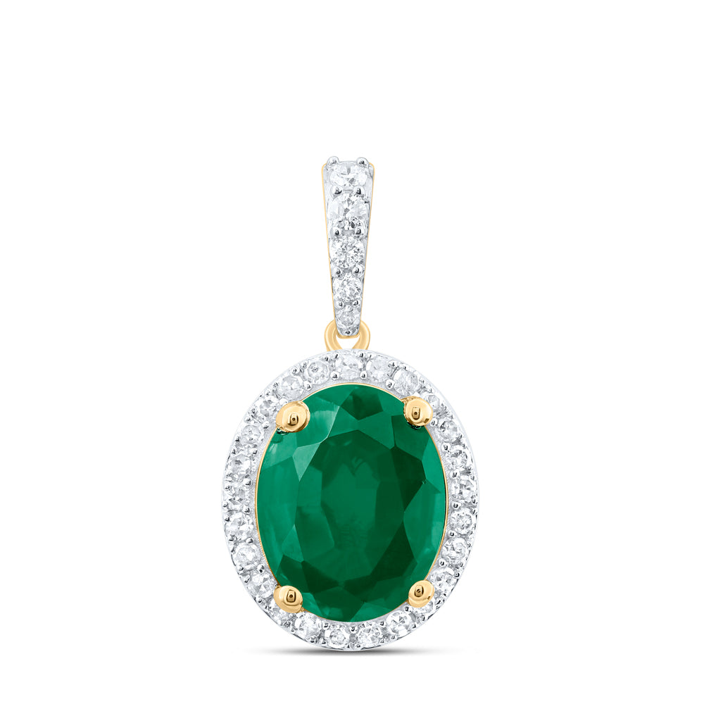 2.88 Ctw Natural Diamond Green Center Oval Pendant in 10k Yellow Gold