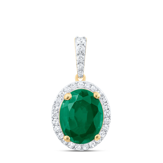 2.88 Ctw Natural Diamond Green Center Oval Pendant in 10k Yellow Gold