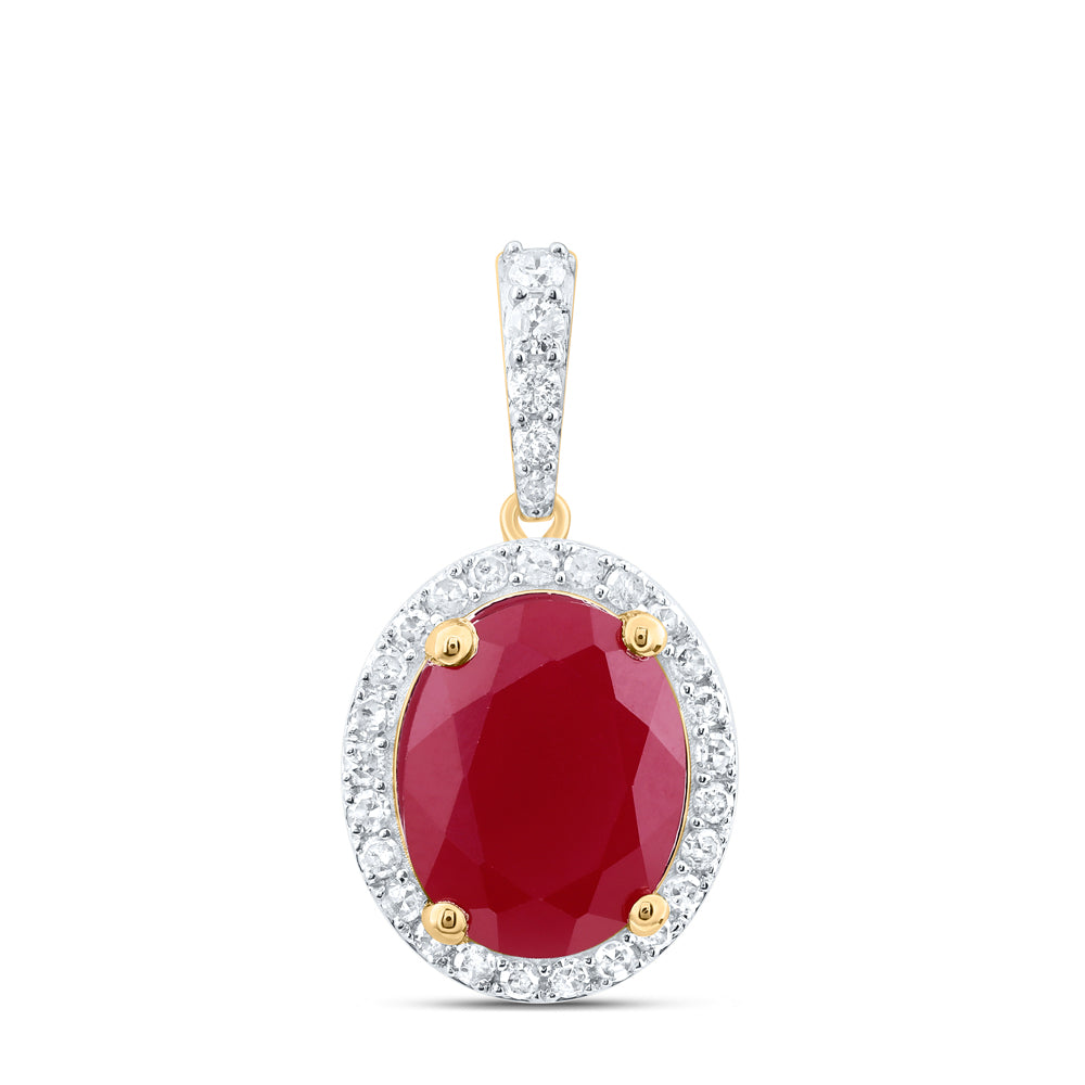 4.1 Ctw Natural Diamond Red Center Oval Pendant in 10k Yellow Gold