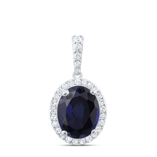3.97 Ctw Natural Diamond Blue Center Oval Pendant in 10k White Gold