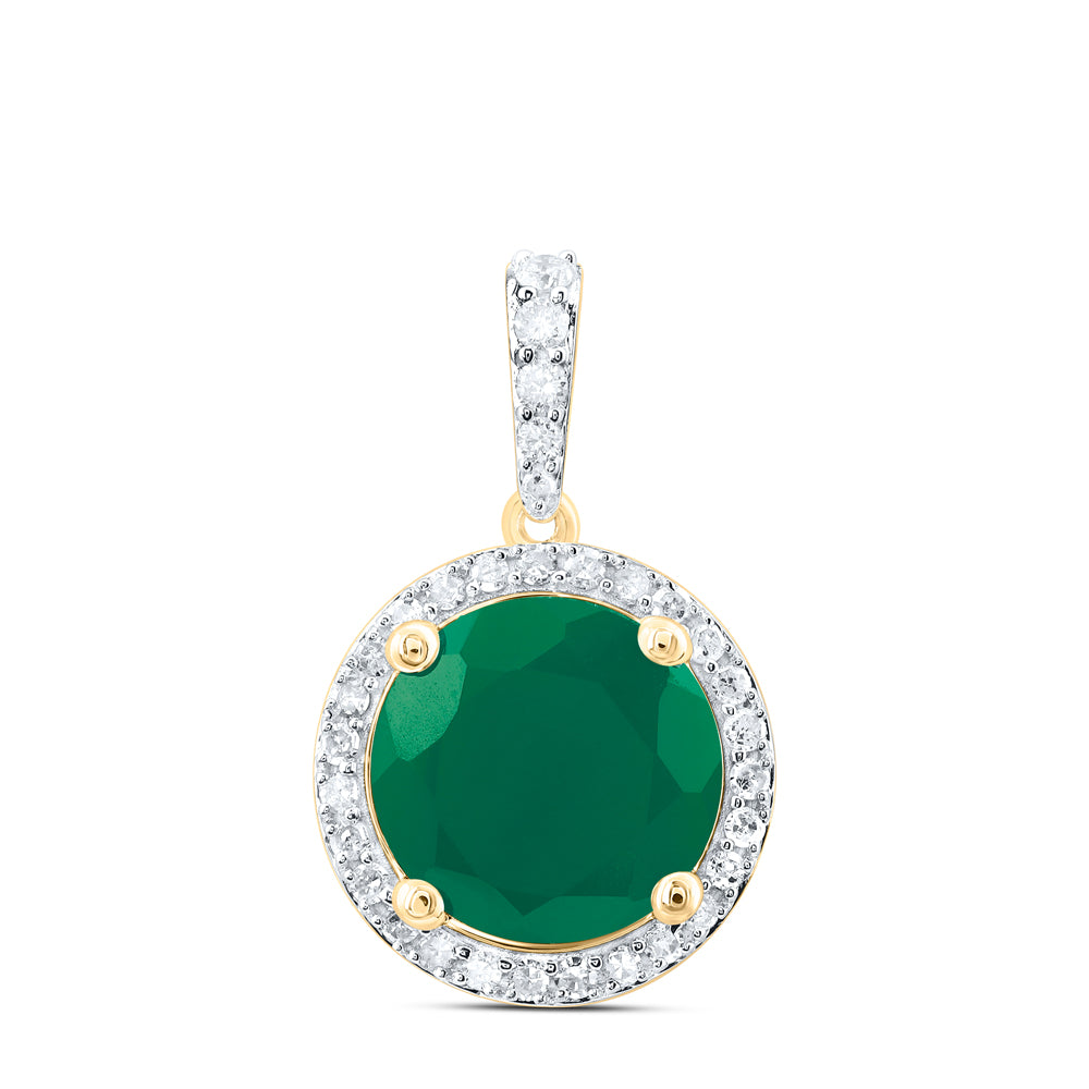 4.03 Ctw Natural Diamond Center Green Round Shaped Pendant in 10k Yellow Gold