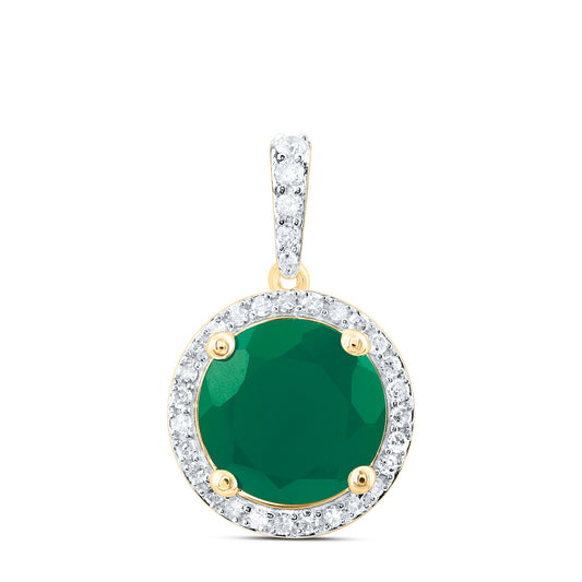 4.03 Ctw Natural Diamond Center Green Round Shaped Pendant in 10k Yellow Gold