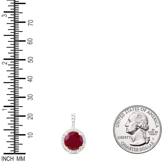 5.47 Ctw Natural Diamond Center Red Round Shaped Pendant in 10k Yellow Gold