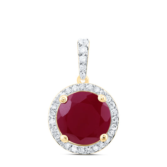 5.47 Ctw Natural Diamond Center Red Round Shaped Pendant in 10k Yellow Gold