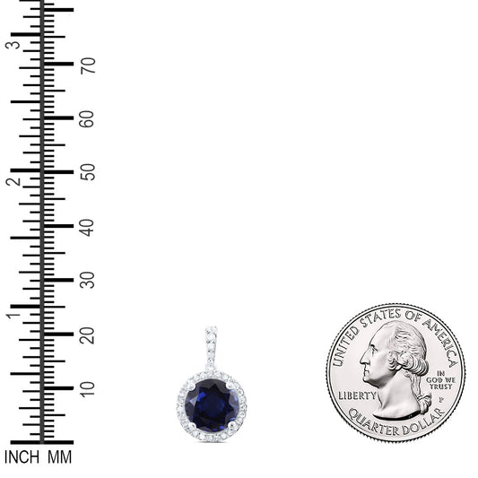 5.57 Ctw Natural Diamond Center Blue Round Shaped Pendant in 10k White Gold