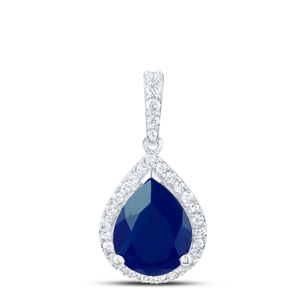 3.6 Ctw Natural Diamond Red Sapphire Teardrop Pendant in 10k White Gold
