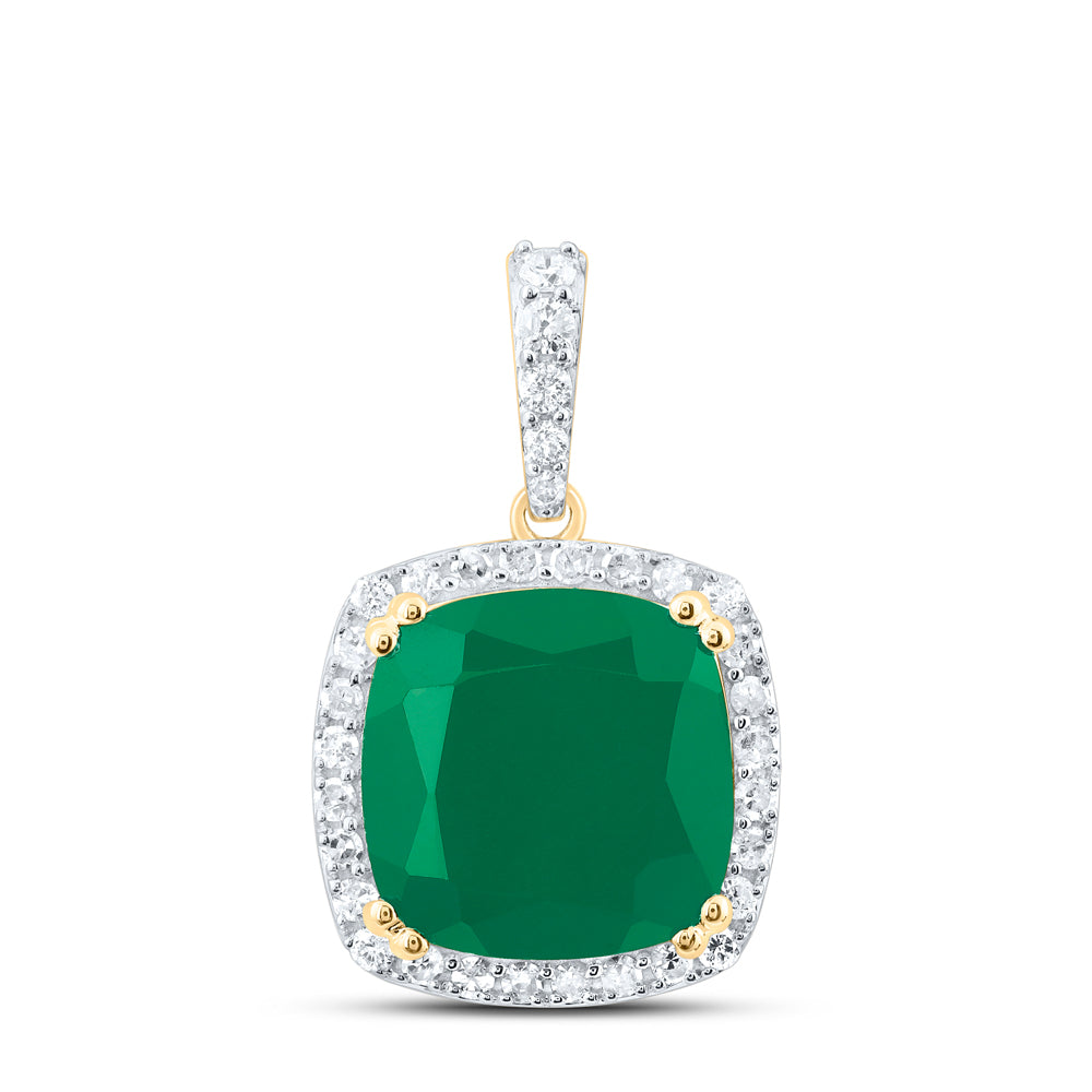 4.64 Ctw Natural Diamond Green Rounded Egde Pendant in 10k Yellow Gold
