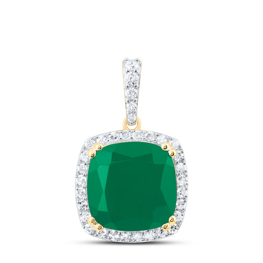 4.64 Ctw Natural Diamond Green Rounded Egde Pendant in 10k Yellow Gold