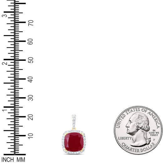 6 Ctw Natural Diamond Red Rounded Egde Pendant in 10k Yellow Gold