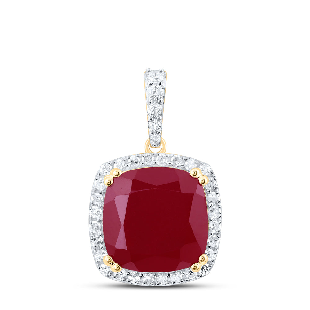 6 Ctw Natural Diamond Red Rounded Egde Pendant in 10k Yellow Gold