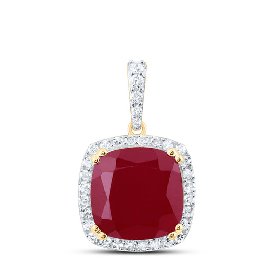 6 Ctw Natural Diamond Red Rounded Egde Pendant in 10k Yellow Gold