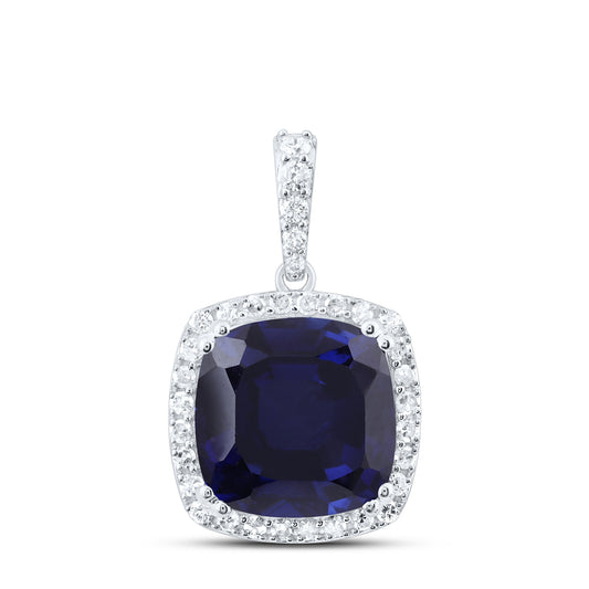 6 Ctw Natural Diamond Blue Rounded Egde Pendant in 10k White Gold
