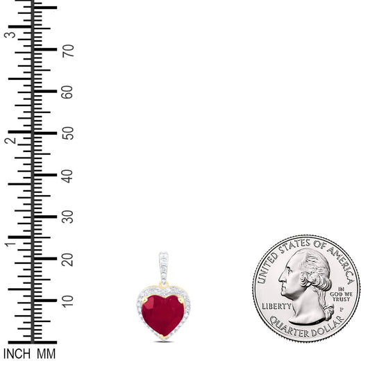 5.26 Ctw Natural Diamond Red Center Heart Pendant in 10k Yellow Gold