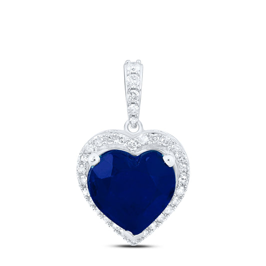 5.22 Ctw Natural Diamond Blue Center Heart Pendant in 10k White Gold