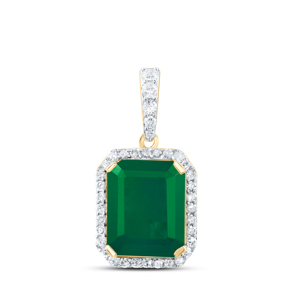 3.74 Ctw Natural Diamond Green Octagon Gift Pendant in 10k Yellow Gold