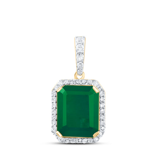 3.74 Ctw Natural Diamond Green Octagon Gift Pendant in 10k Yellow Gold