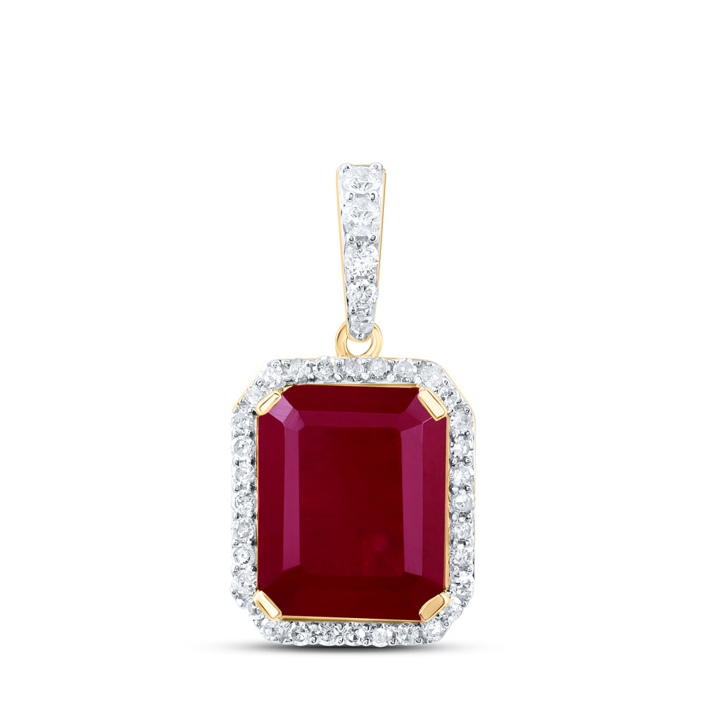 5.05 Ctw Natural Diamond Red Octagon Gift Pendant in 10k Yellow Gold