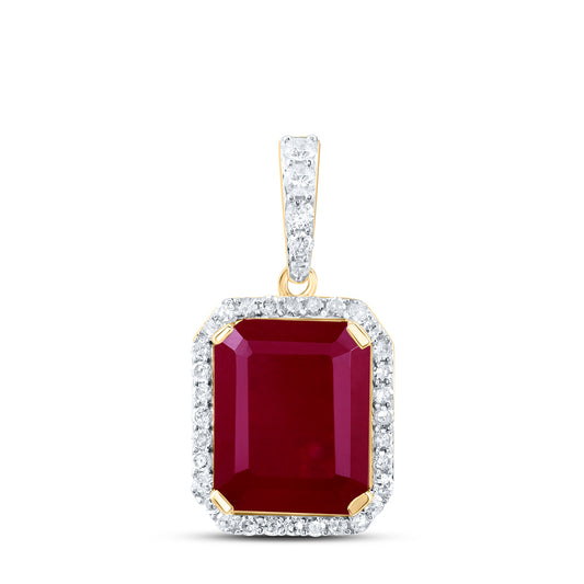 5.05 Ctw Natural Diamond Red Octagon Gift Pendant in 10k Yellow Gold