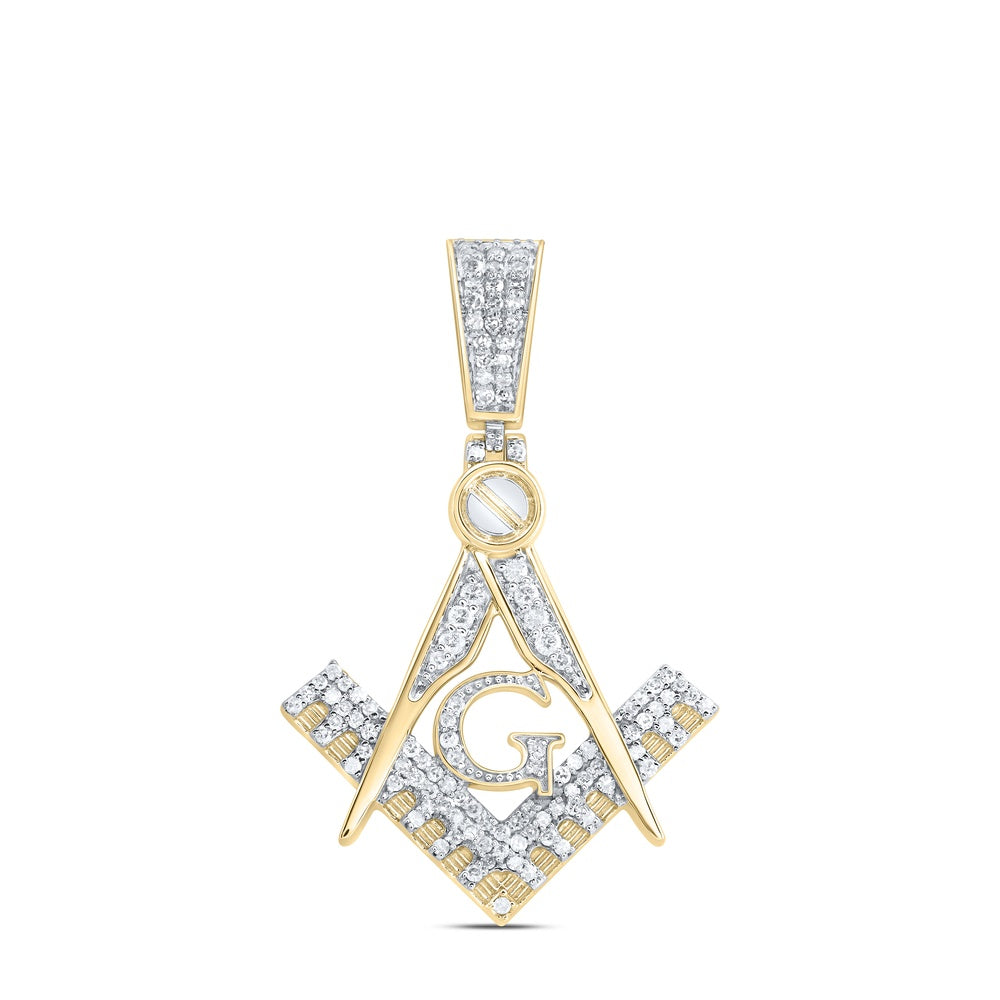 0.41 Ctw Natural Diamond Masonic Pendant in 10k Yellow Gold