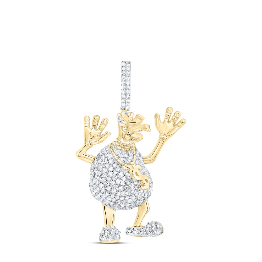 0.89 Ctw Natural Diamond Money Bag Man Pendant in 10k Yellow Gold