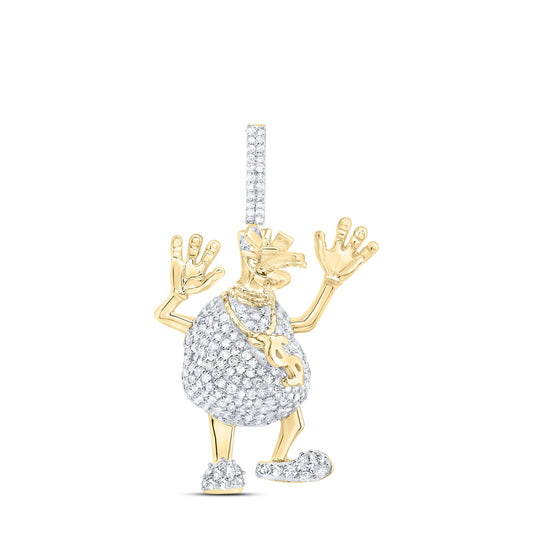 0.89 Ctw Natural Diamond Money Bag Man Pendant in 10k Yellow Gold
