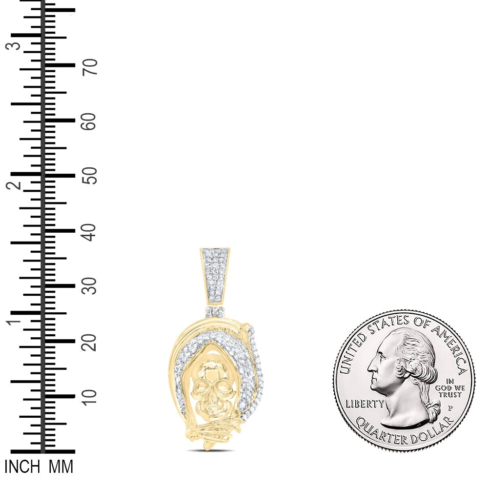 0.91 Ctw Natural Diamond Grim Reaper Pendant in 10k Yellow Gold