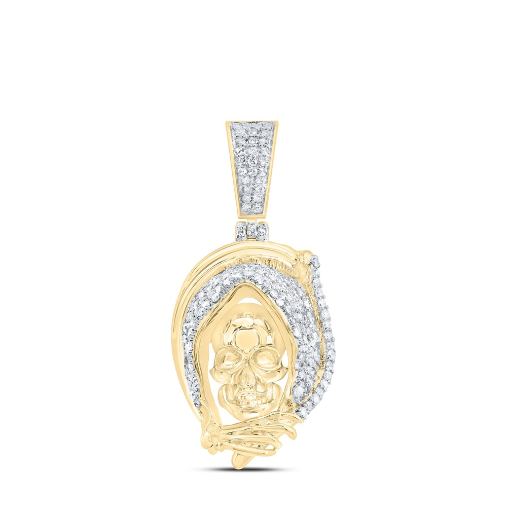 0.91 Ctw Natural Diamond Grim Reaper Pendant in 10k Yellow Gold