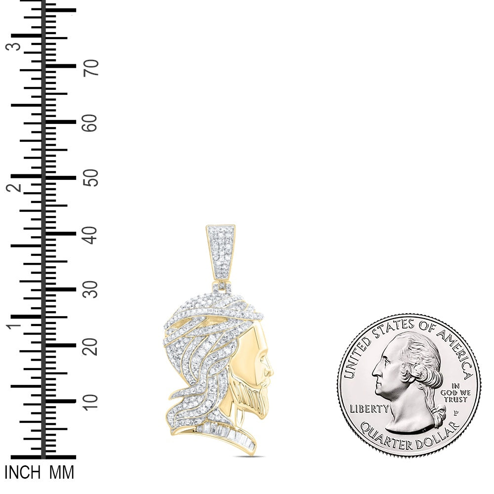 0.82 Ctw Natural Diamond Jesus Head Religious Pendant in 10k Yellow Gold