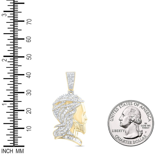 0.82 Ctw Natural Diamond Jesus Head Religious Pendant in 10k Yellow Gold